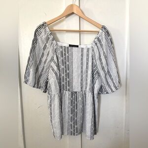 Lane Bryant eyelet blouse puff sleeves size 16 black and white striped
